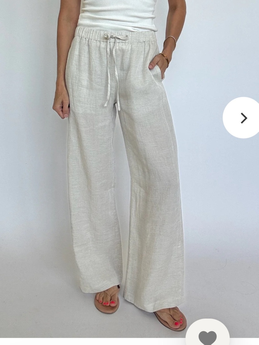 NWOT- Linen Drawstring Wide-Leg Pants in Natural